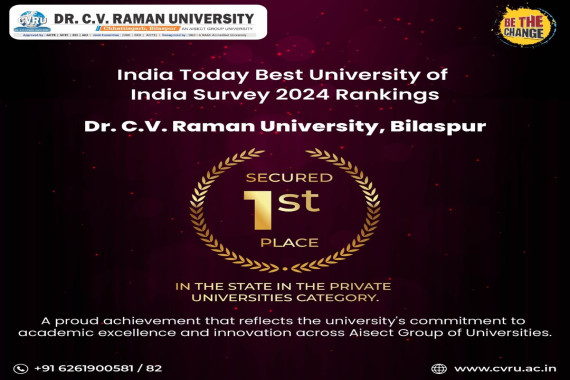 Dr. C.V.R.U, Bilaspur, proudly ranks as the No. 1 private university in the state